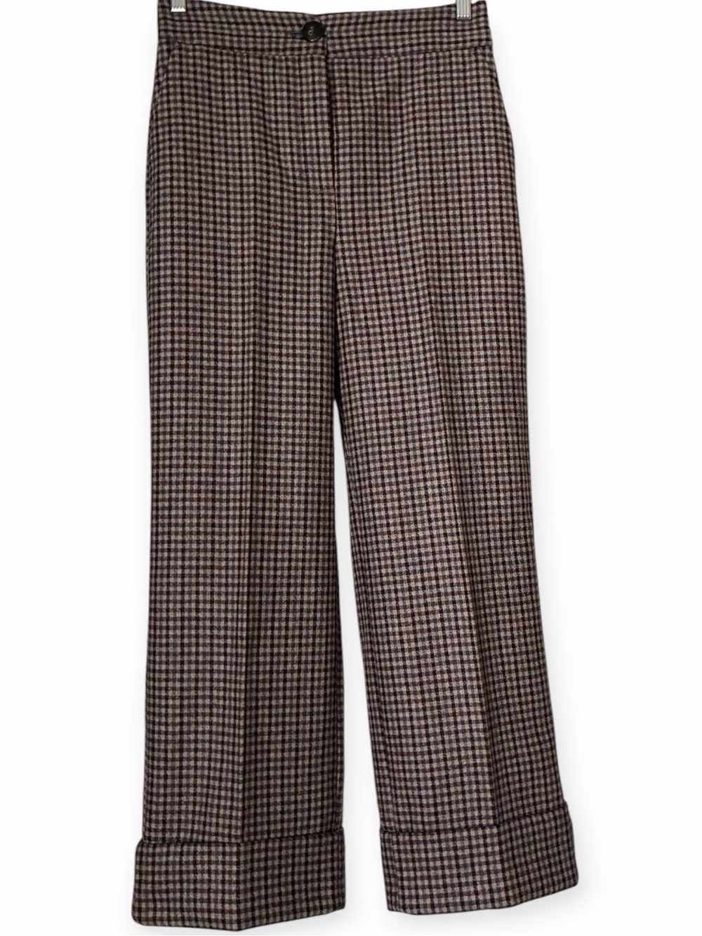 Sezane Wool Blend Wide Cuffed Cropped Leg Trousers NEW